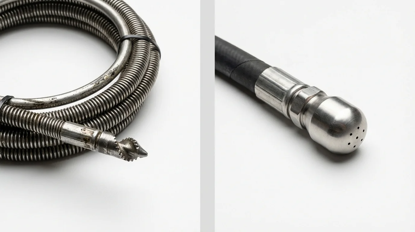 Drain snake cable and hydro jetting nozzle used for drain cleaning in Baxter, TN