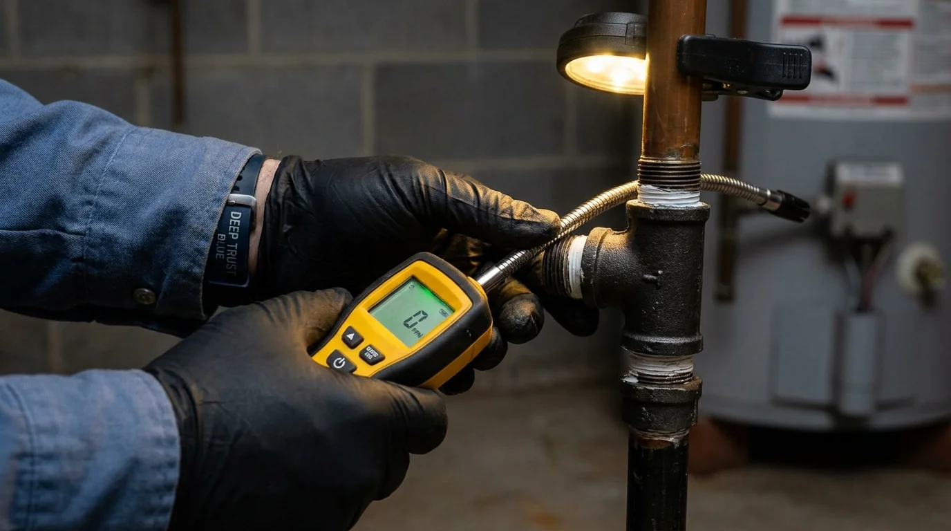 Gas leak detection with electronic sniffer by Johns Plumbing LLC in Baxter