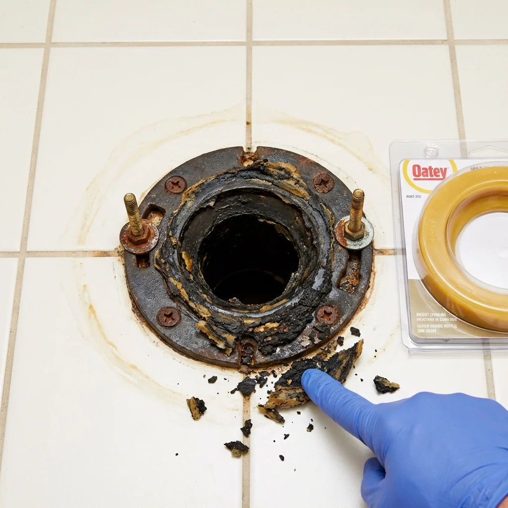 Failed wax ring showing water seepage at the base of a toilet in a Baxter, TN home