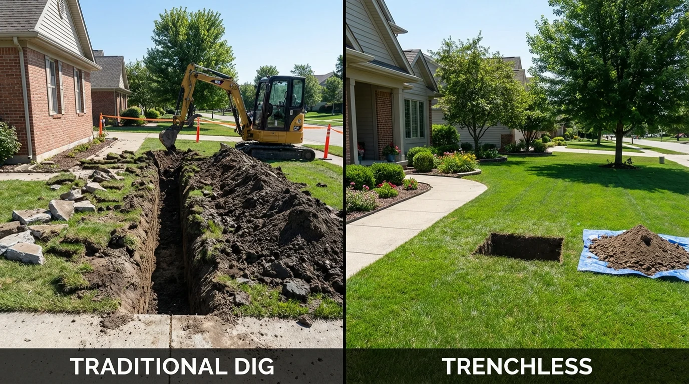 Trenchless sewer repair with minimal yard damage versus traditional excavation in Baxter, TN